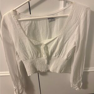 Princess Polly White Tie-Front Smocked Crop Top